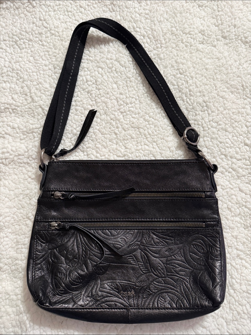 The Sak Black Embossed Leather Crossbody Bag